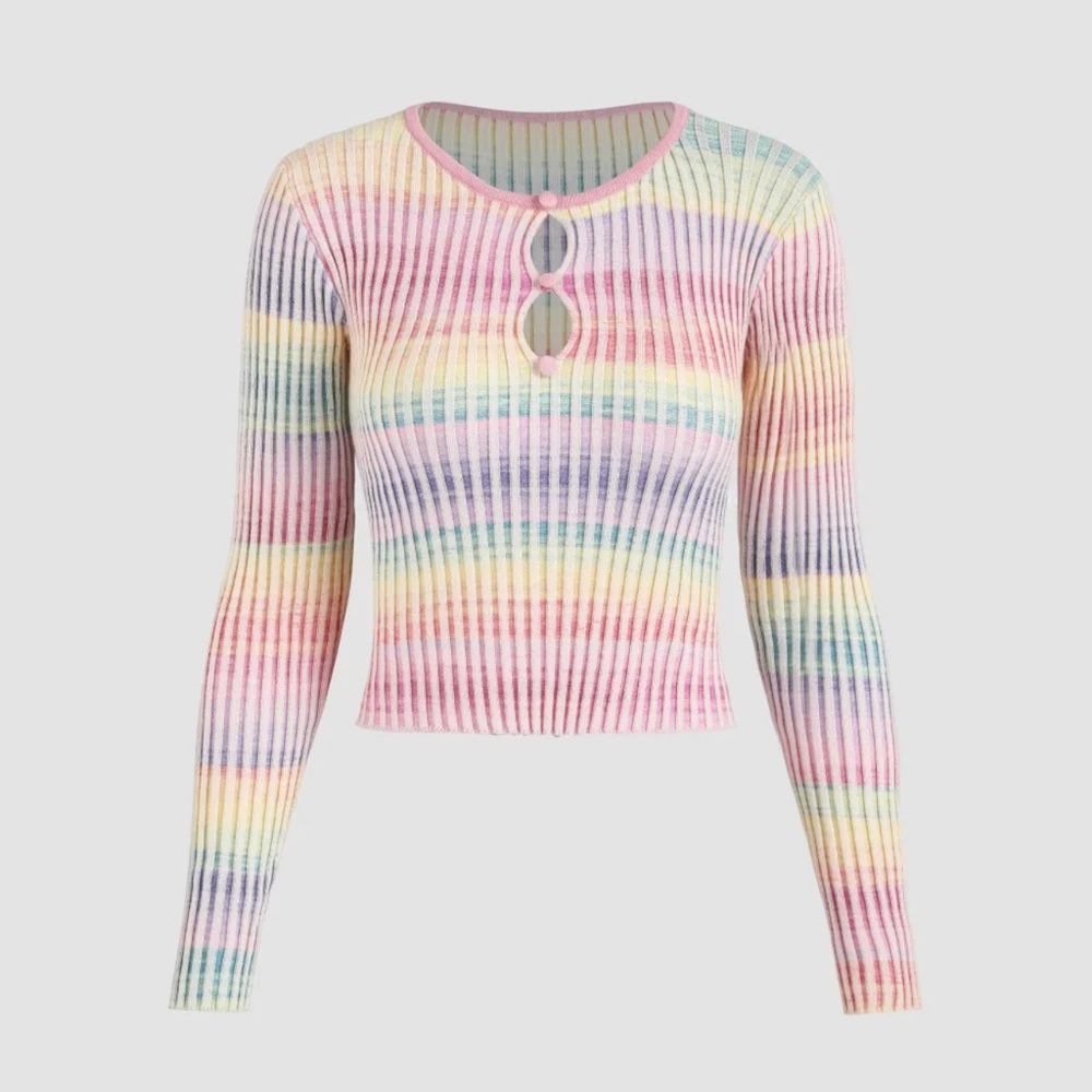Cider | Rainbow Striped Cutout Knit Top